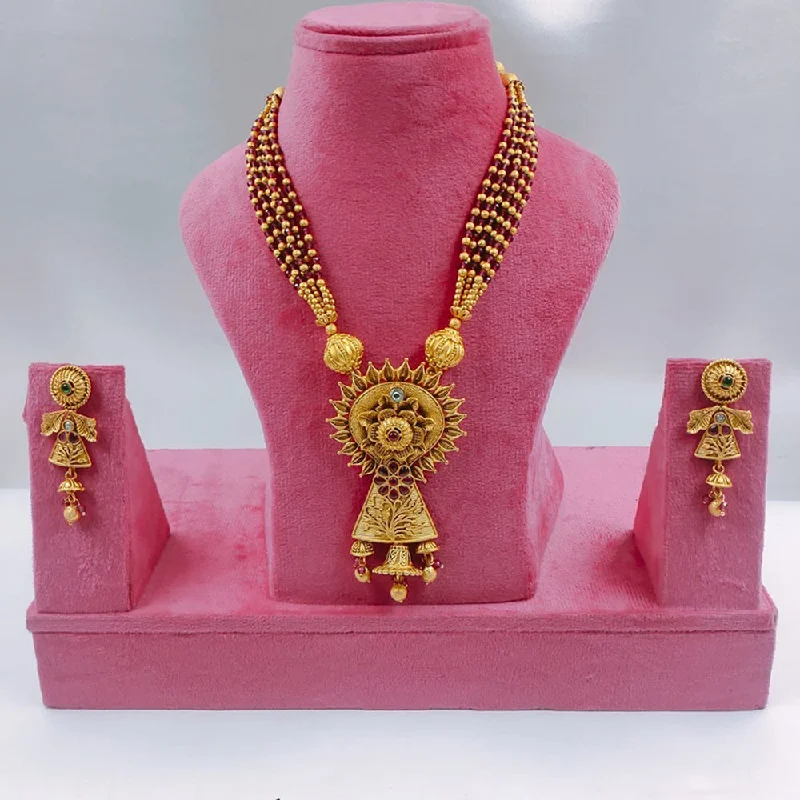 women’s unique necklaces-Akruti Collection Gold Plated Pota Stone And Pearls Necklace Set