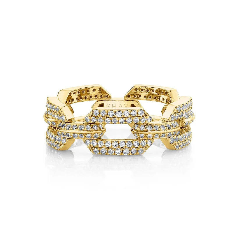 women’s ring sets-DIAMOND PAVE DOME FLAT LINK RING