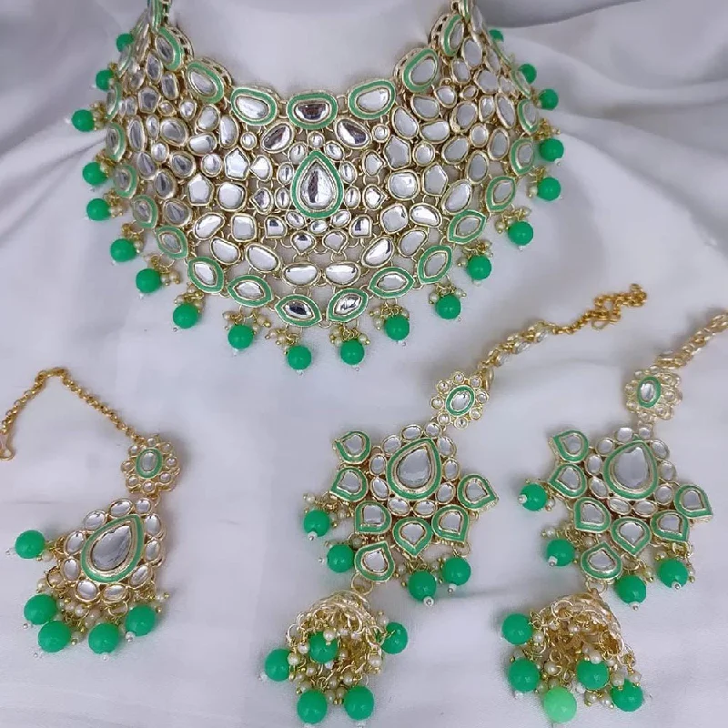 women’s unique necklaces-Gehana Mahal Gold Plated Kundan Stone Necklace Set