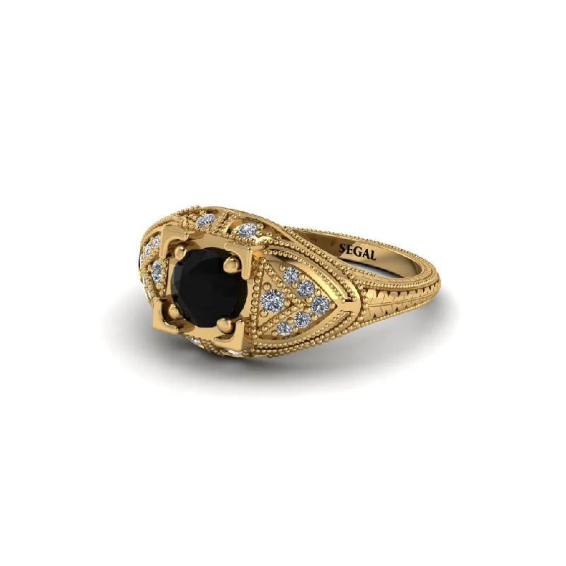 women’s antique engagement rings-Round Black Diamond Filigree Art Deco Vintage Engagement Ring - Bree No. 7