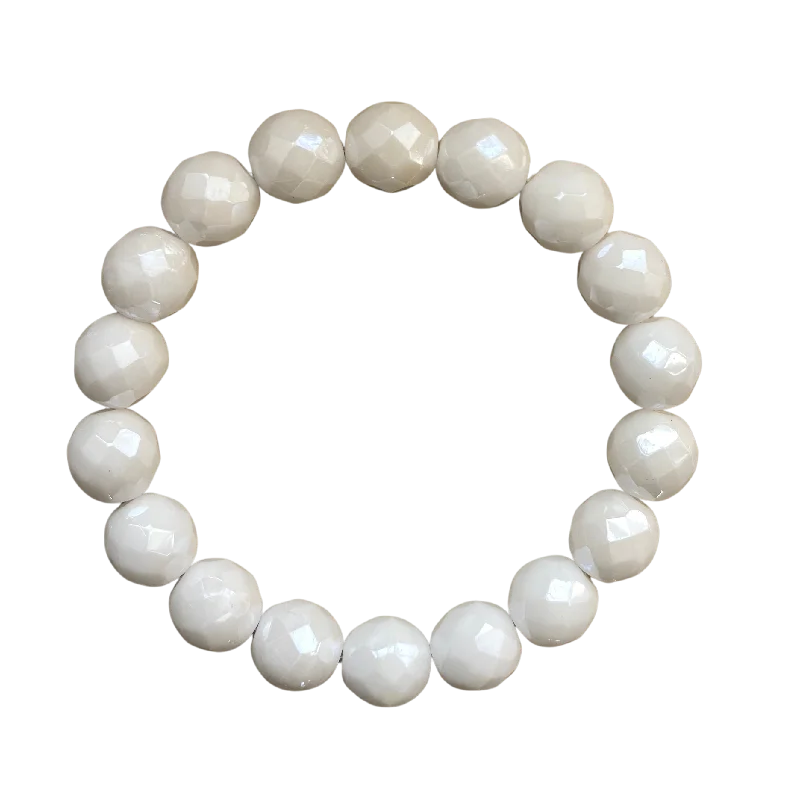 women’s pearl bracelets-Snow White Czech 10mm Bracelet