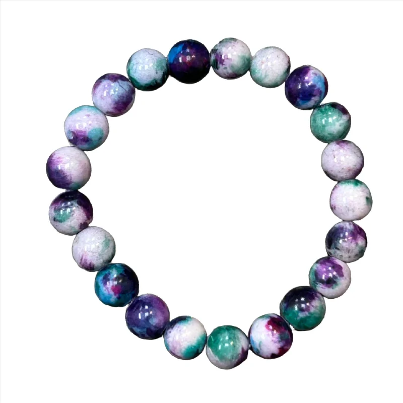 women’s heart-shaped bracelets-Purple, Green, Blue, White Mix 8mm Bracelet