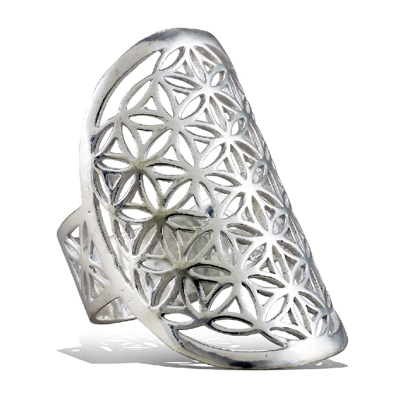 women’s sapphire rings-<span>RAS-012<span>: </span></span>Flower of Life Oval Ring - Silver