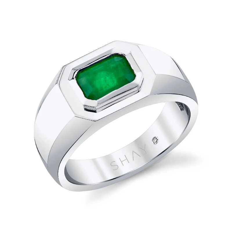 women’s stackable rings-MEN'S EMERALD CUT CHAMPION PINKY RING