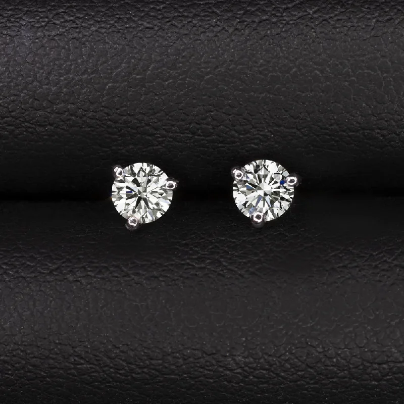 women’s drop earrings with diamonds-NATURAL DIAMOND STUD EARRINGS 1/2ct ROUND BRILLIANT CUT 14k WHITE GOLD CLASSIC