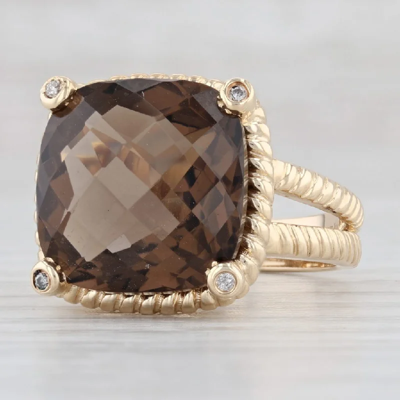 women’s halo engagement rings-Effy Smoky Quartz Diamond Ring 14k Gold Size 7.25 Cocktail Cushion Solitaire