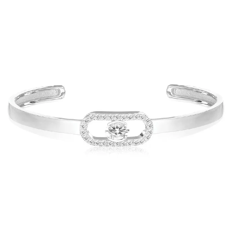 women’s large bangles-Ellisse Carezza Silver Bangle w. Zirconia