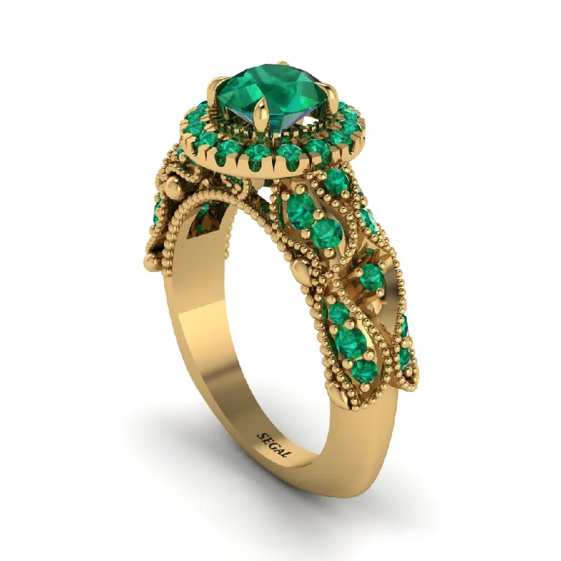 women’s engagement rings with matching bands-Exclusive Halo Emerald Milgrain Engagement Ring - Kendra No. 19