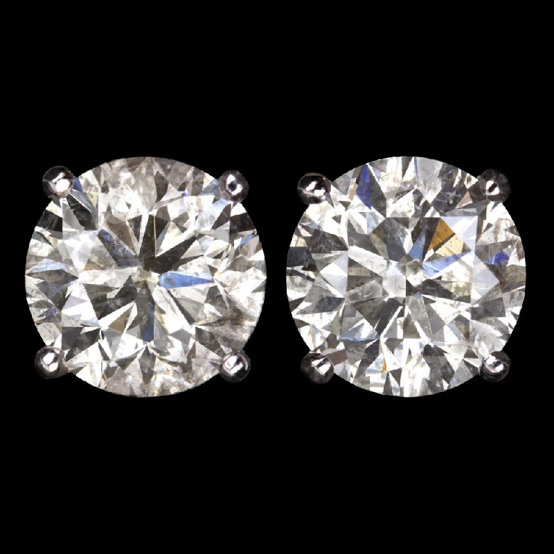 women’s cubic zirconia earrings-3.16ct VERY GOOD CUT NATURAL DIAMOND STUD EARRINGS ROUND BRILLIANT WHITE GOLD