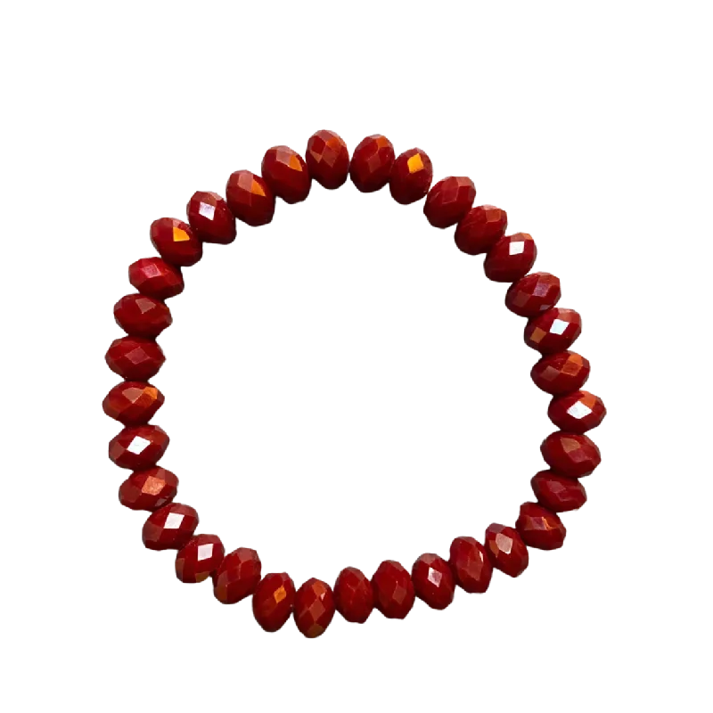 women’s solid gold bracelets-Burgundy Faceted Rondelle 8mm Bracelet