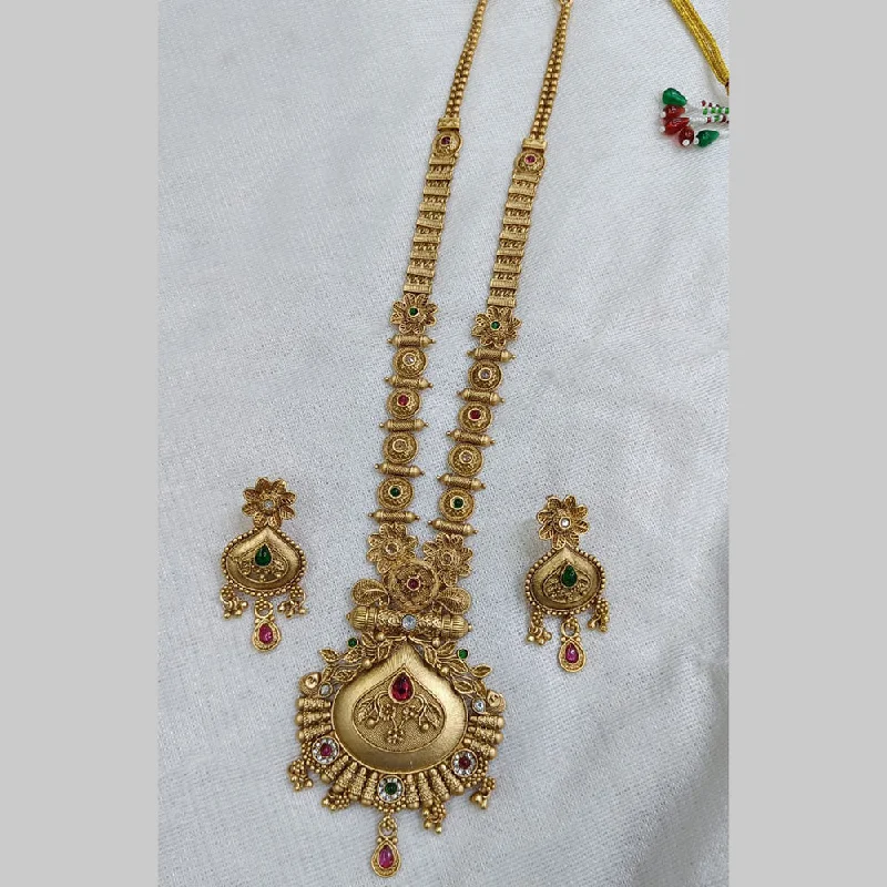 women’s heart pendant necklaces-Rani Sati Jewels Gold Plated Pota Long Necklace Set