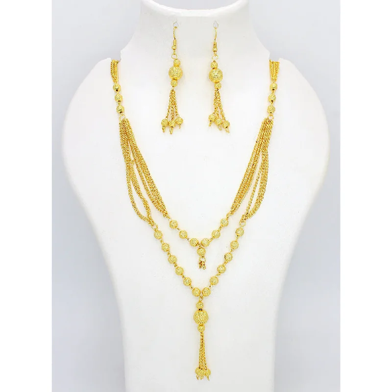 women’s gemstone necklaces-Mahavir Dye Gold Long Necklace Set