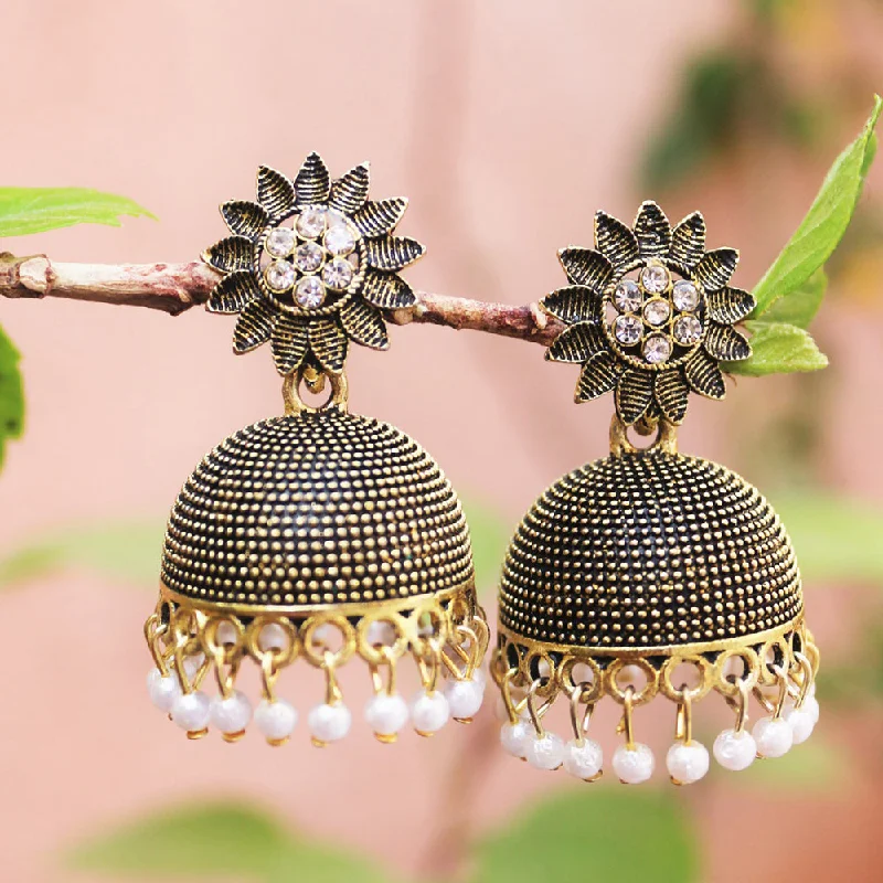 women’s gold statement earrings-H K Fashion Antique Gold Austrian Stone And Beads Jhumki Earrings