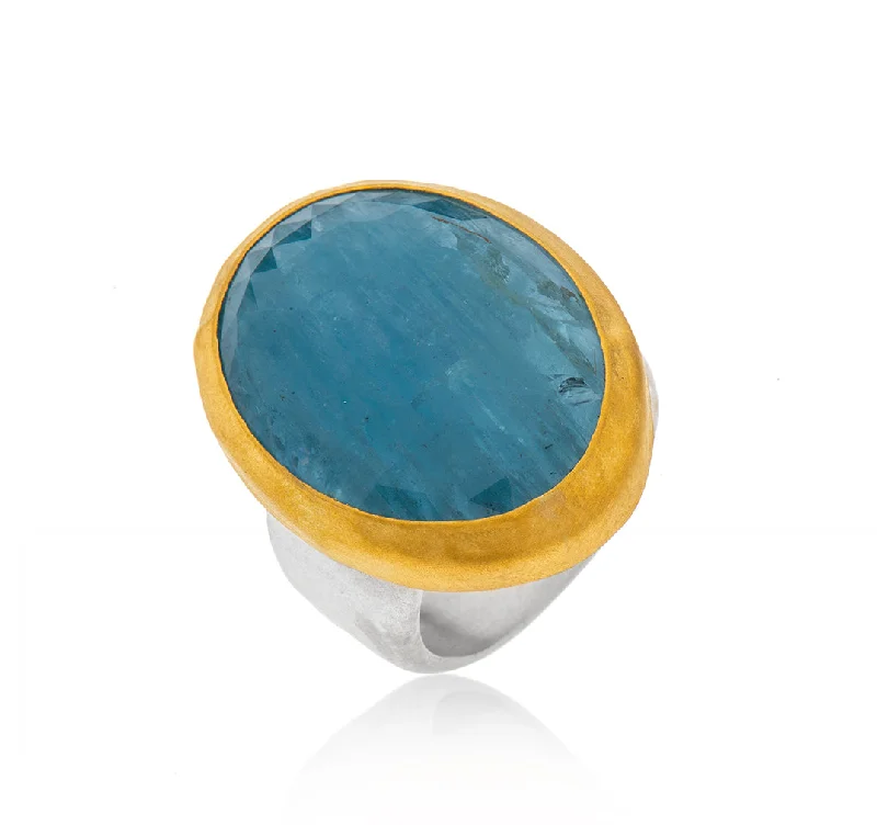 women’s oval rings-Nava Zahavi Yellow Gold Aquamarine Azure Ring