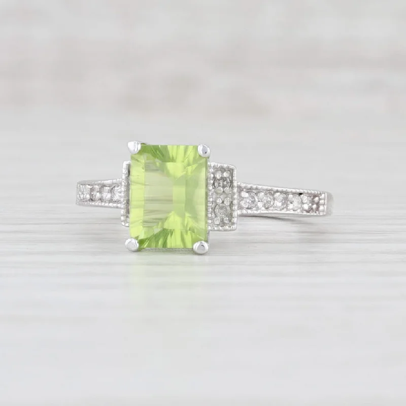 women’s emerald and diamond engagement rings-New Peridot Diamond Ring 10k White Gold Size 7.25 Emerald Cut Solitaire