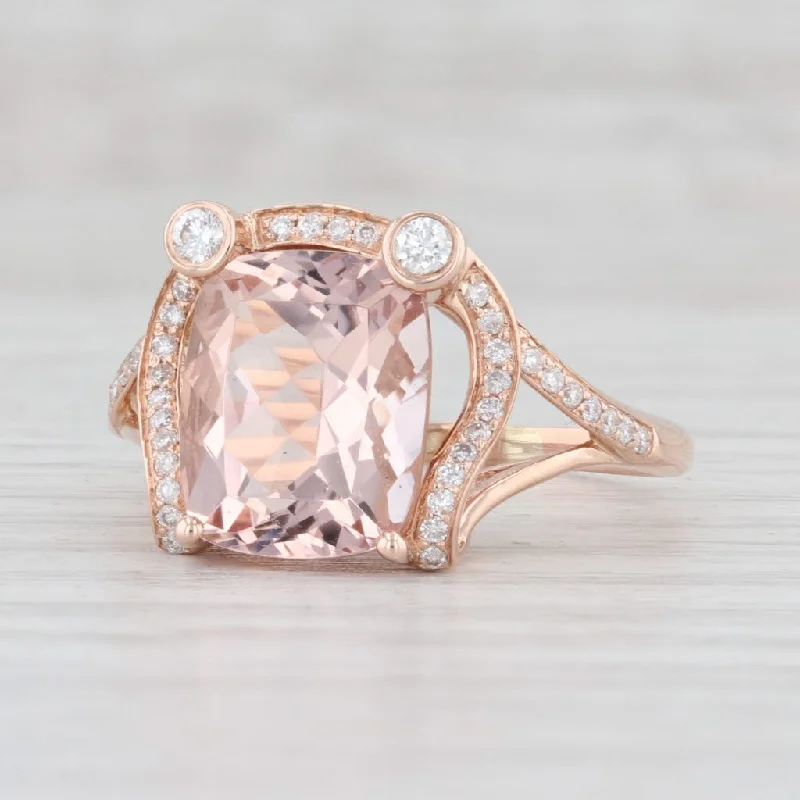 women’s vintage halo engagement rings-4.09ctw Morganite Diamond Ring 14k Rose Gold Size 8.25 Cocktail