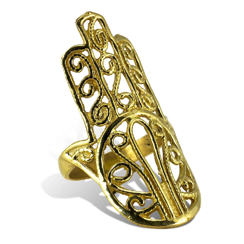 women’s oval rings-<span>RBR-025<span>: </span></span>Hamsa Ring - Brass