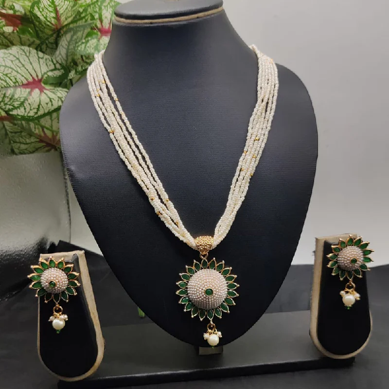 women’s pearl necklaces-Kavita Art Gold Plated Pota and Pearls Long Necklace Set