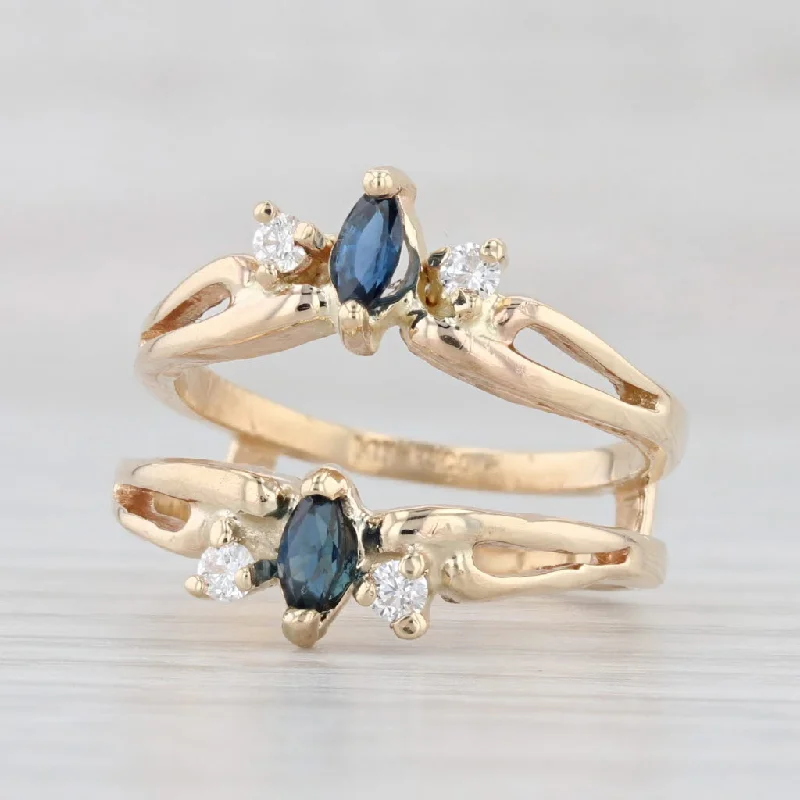 women’s oval engagement rings-0.46ctw Blue Sapphire Diamond Ring Jacket Guard 14k Yellow Gold Size 6.25