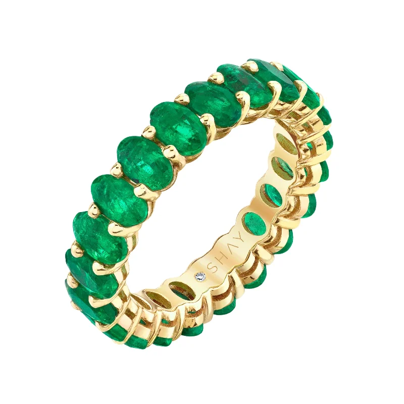 women’s gemstone solitaire rings-SMALL EMERALD OVAL ETERNITY BAND