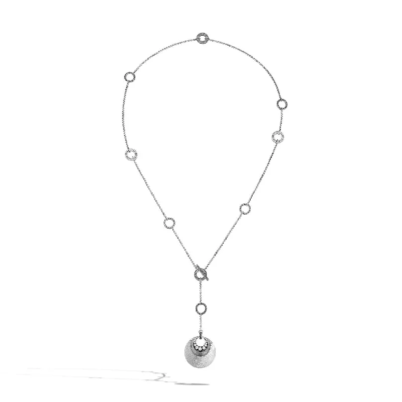 women’s gold chain necklaces-Dot Hammered Silver Y-Shaped Sautoir Necklace