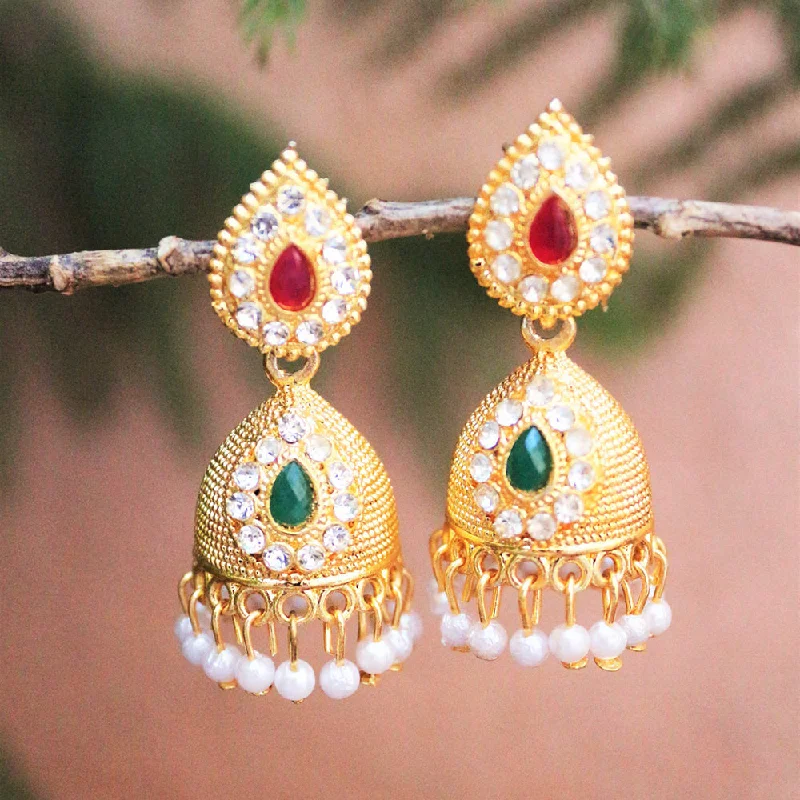 women’s dangly earrings-H K Fashion Gold Plated Austrian Stone And Pota Stone Jhumki Earrings