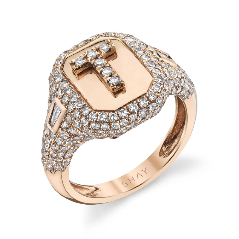 women’s anniversary rings-DIAMOND PAVE INITIAL PINKY RING