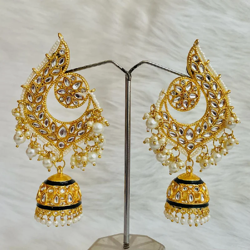 women’s gold earrings-Shagna Gold Plated Kundan And Pearl Jhumki Earrings