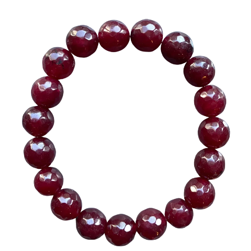 women’s wedding bangles-Burgundy Faceted Jade 10mm Bracelet