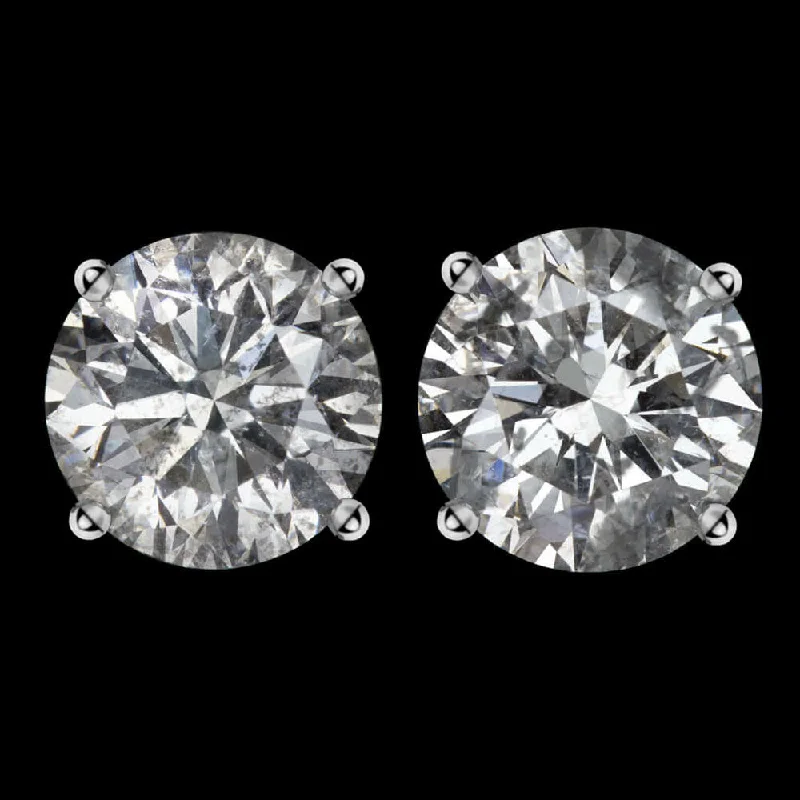 women’s gold dangling earrings-3.39ct NATURAL DIAMOND STUD EARRINGS MATCHING PAIR ROUND BRILLIANT CUT CLASSIC