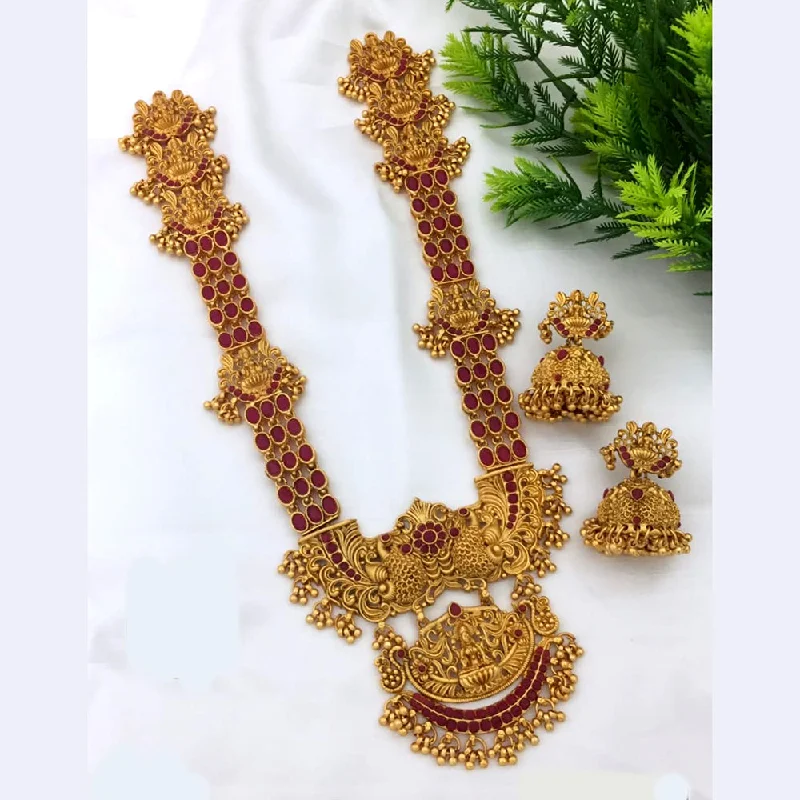 women’s diamond necklaces-Manisha Jewellery Gold Plated Pota Stone Long Necklace Set