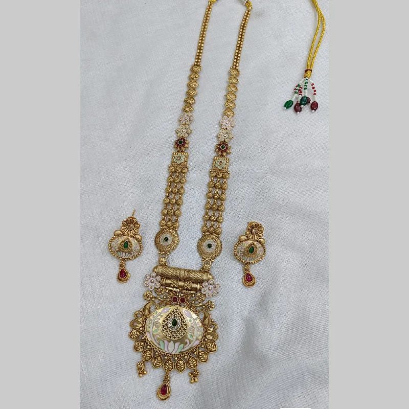 women’s pendant necklaces with diamonds-Rani Sati Jewels Gold Plated Pota Long Necklace Set