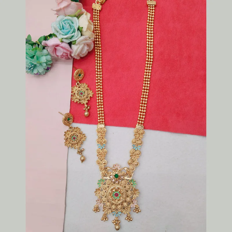 women’s celestial necklaces-Manisha Jewellery Gold Plated Pota And Meenakari Long Necklace Set