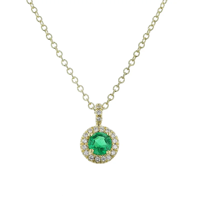 women’s engraved heart necklaces-Emerald Halo Pendant Necklace