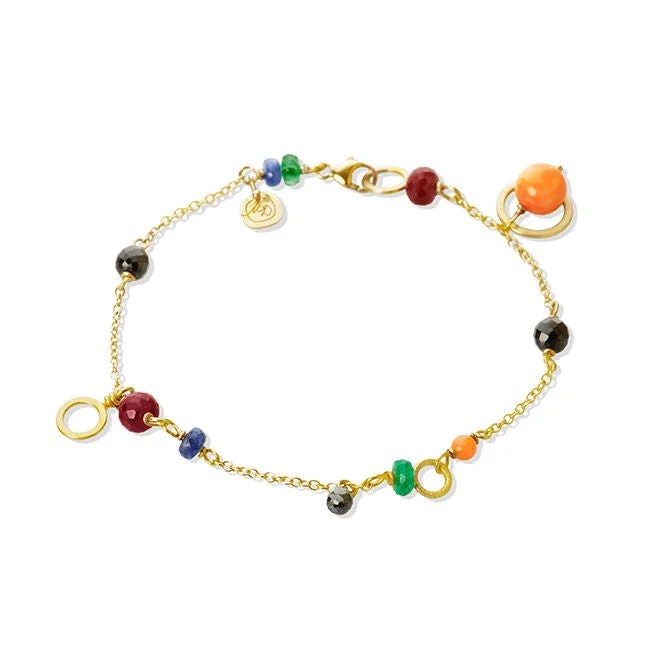 women’s premium bracelets-Piccolo 18K Gold Bracelet w. Coral, Spinel, Sapphire, Diamonds & Ruby