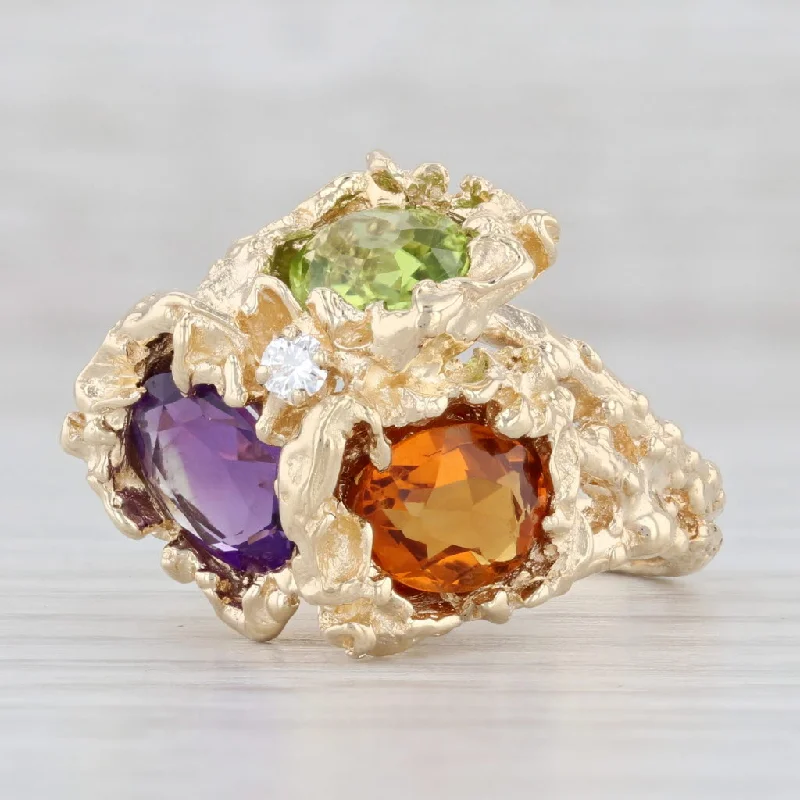 women’s diamond engagement rings-3-Stone Peridot Amethyst Citrine Diamond Ring 14k Gold Size 7 Gemstone Cocktail