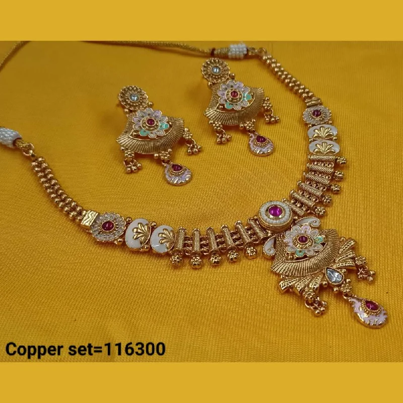 women’s engraved gold necklaces-Padmawati Bangles Gold Plated Pota Stone And Pearls Meenakari Necklace Set