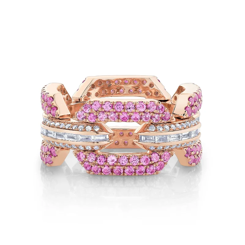 women’s platinum rings-READY TO SHIP PINK SAPPHIRE & DIAMOND PAVE FLAT GEO LINK RING