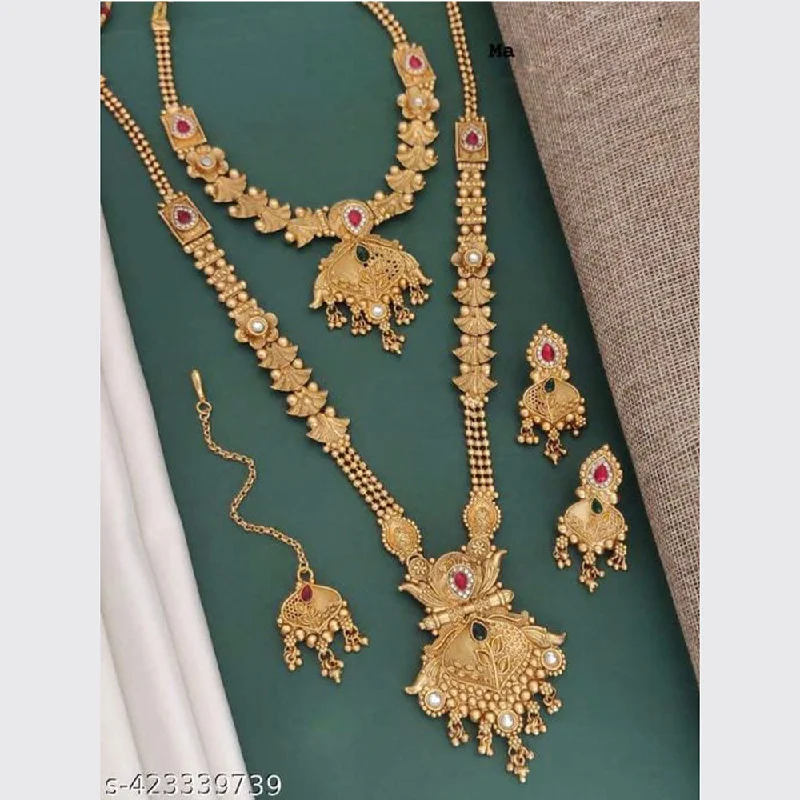 women’s vintage necklaces-Akruti Collection Gold Plated Pota Stone And Pearls Necklace Set