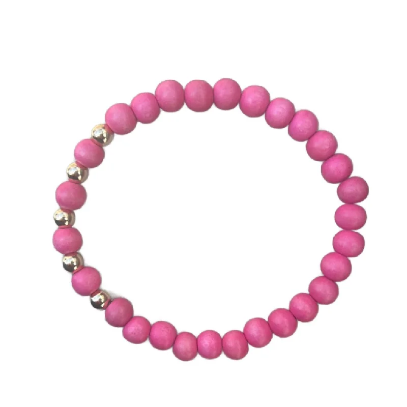 women’s adjustable bracelets-Kenley 14kt Gold Filled Bubblegum Pink Wood 6mm Bracelet