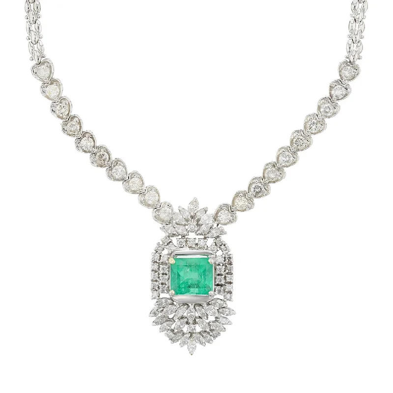 women’s custom pendant necklaces-Emerald-cut Emerald and Diamond Pendant Necklace