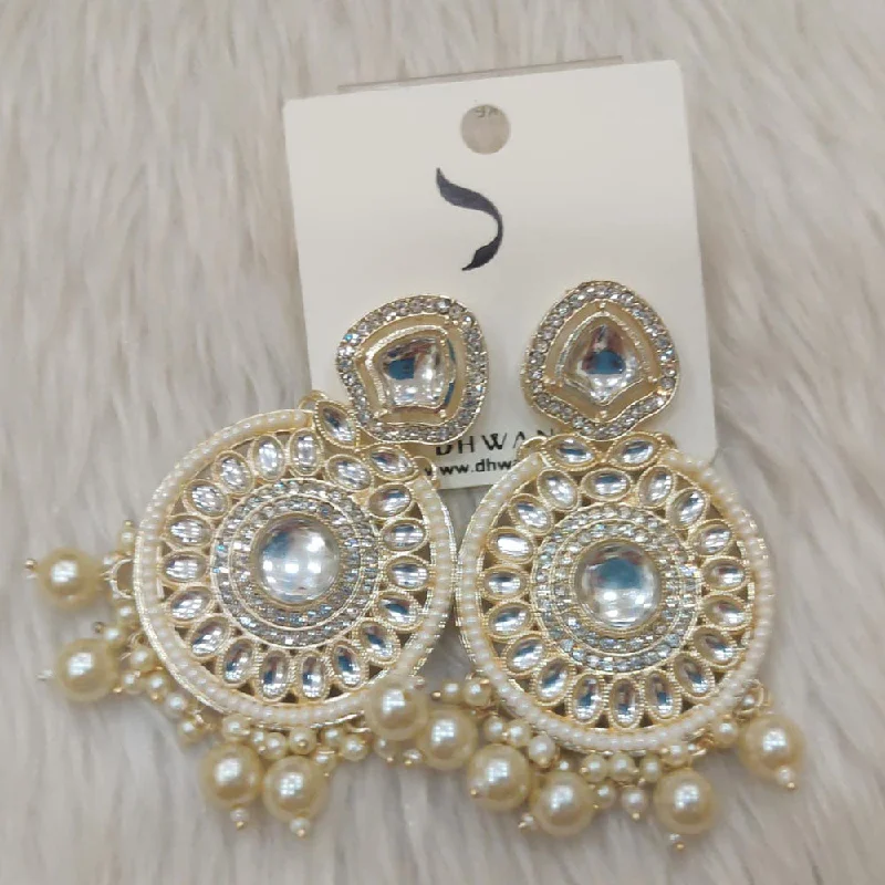 women’s silver dangling earrings-Dhwani Gold Plated Austrian Stone And Pearl Dangler Earrings