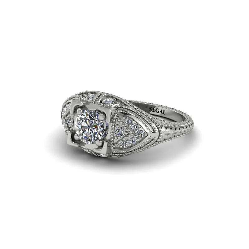 women’s luxury engagement rings-Round Diamond Filigree Art Deco Vintage Engagement Ring - Bree No. 3