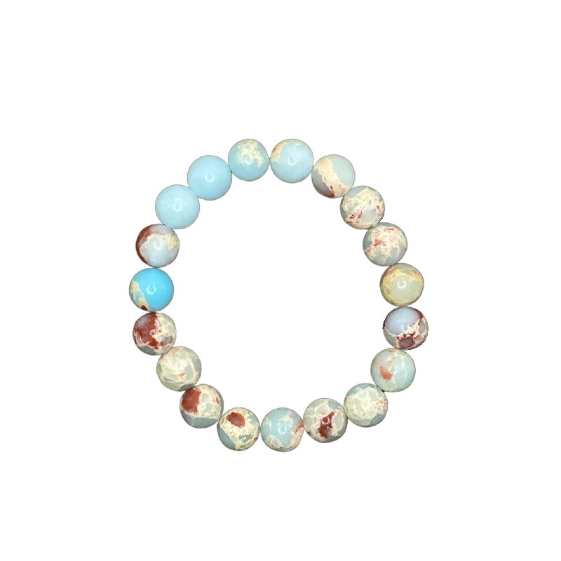 women’s wide cuff bracelets-Aqua Terra African Opal Imperial Jasper 10mm Bracelet