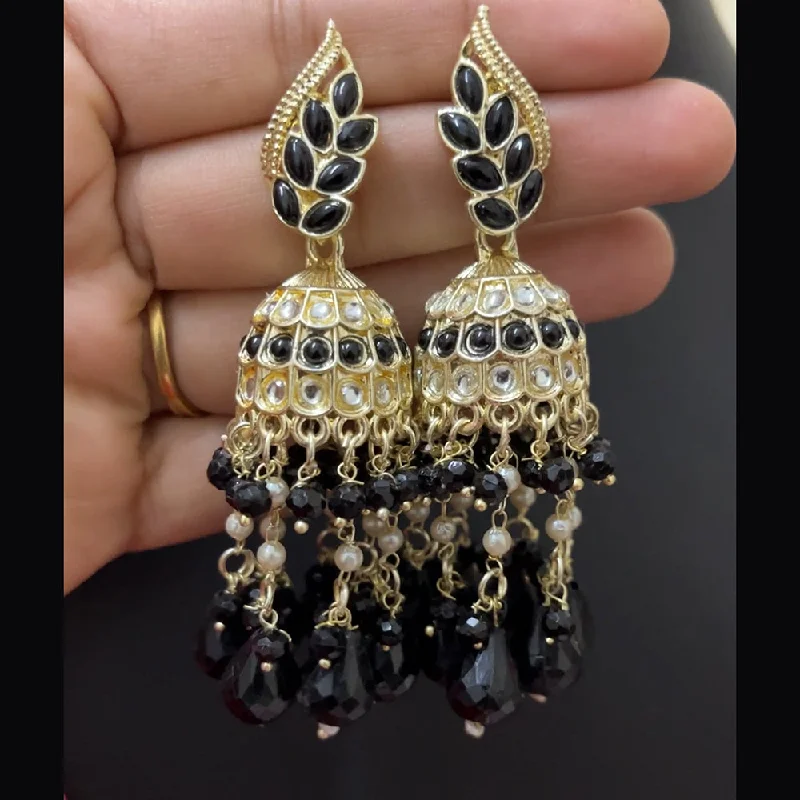 women’s silver earrings with diamonds-ShringarStreet Mehndi Polish Pota Stone And Beads Jhumki Earrings