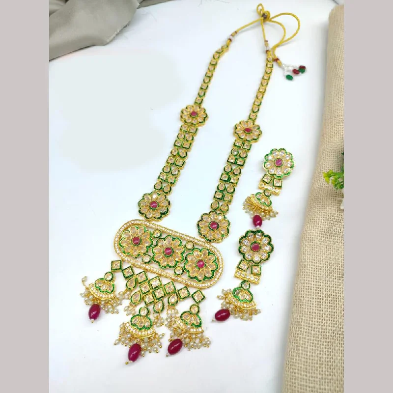 women’s minimalistic gold necklaces-Manisha Jewellery Gold Plated Crystal Stone And Pearls Meenakari Necklace Set