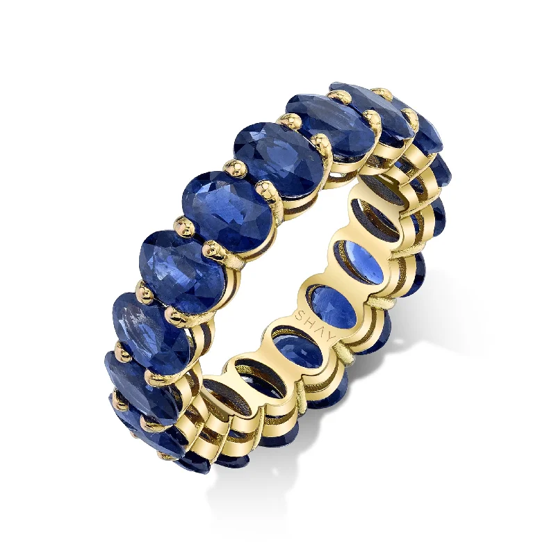 women’s custom rings-BLUE SAPPHIRE OVAL ETERNITY RING