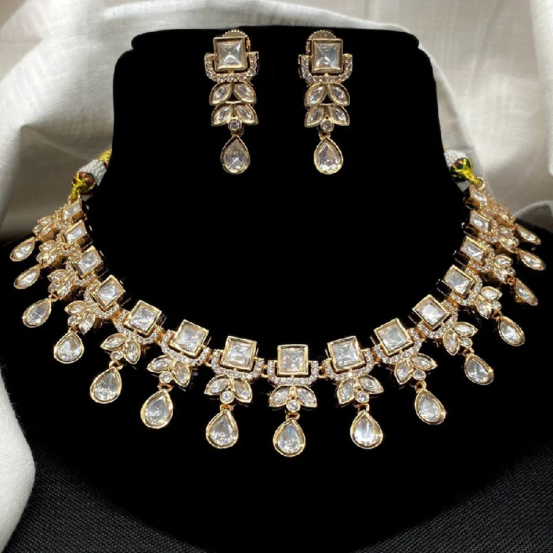 women’s oval gemstone necklaces-Royal Kundan Jewellery Gold Plated Polki Kundan Necklace Set