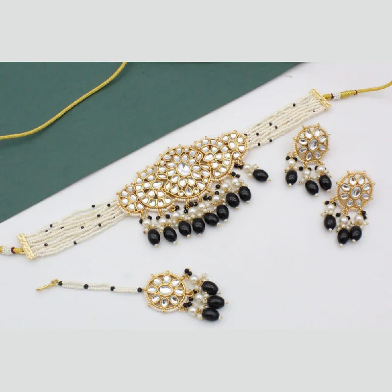 women’s gold necklaces-Manisha Jewellery Gold Plated Kundan Stone And Pearls Choker Necklace Set