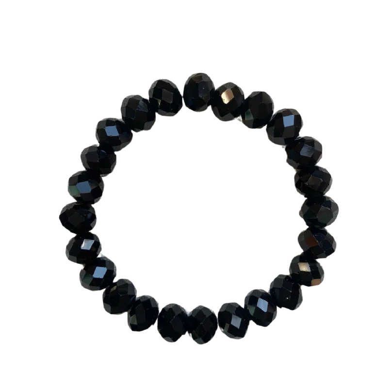 women’s charm bracelets-Black Crystal Faceted Rondelle 10mm Bracelet